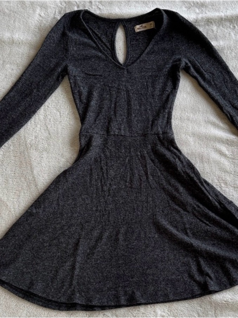 Hollister Charcoal Long Sleeve Fit-and-Flare Knit Dress